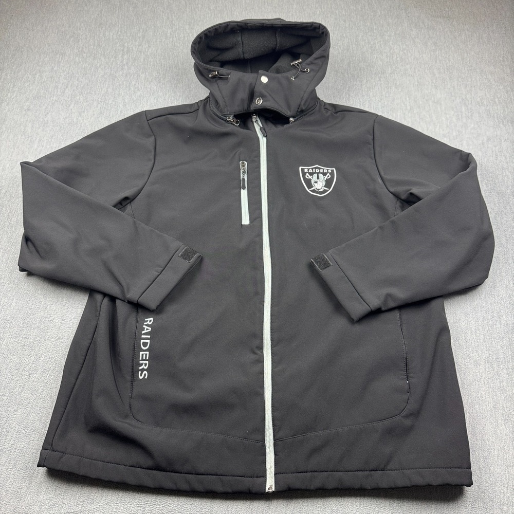Las Vegas Raiders NFL Jacket Mens XL Black Soft Shell Sideline Hooded Fleece Zip
